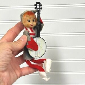 Vintage Knee Hugger Elf: Banjo Playing Christmas Pixie Decor
